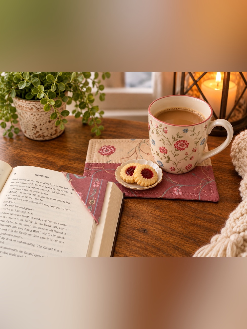 Handmade Floral Mug Rug & Coordinating “I’ll Save Your Page” Bookmark Set NWT